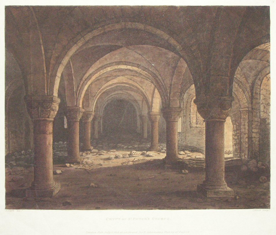 Aquatint - The Crypt of St.Peter's Church - Bluck